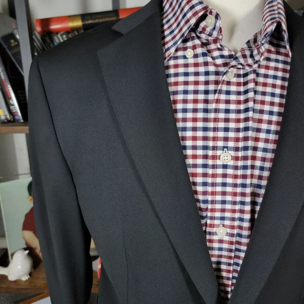 Banana Republic Mens Sport Coat Two Button Solid Black Lanificio Wool 40S Modern